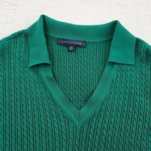 Tommy Hilfiger Cable Knit Sweater Women's XL Green V-Neck Long Sleeve EUC LN - Picture 5 of 13